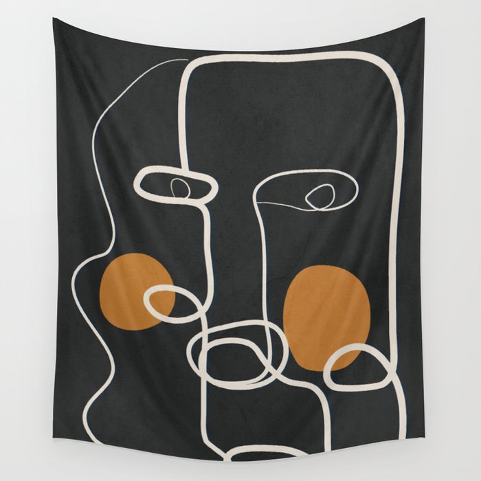 Abstract Face Line Art 04 Wall Tapestry Gallery Image 4