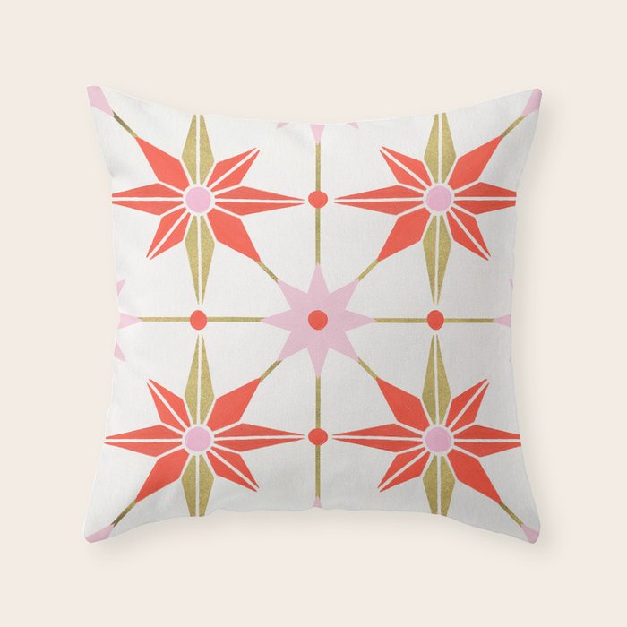 Starburst Mosaic - Coral & Gold Palette Throw Pillow Gallery Image 1