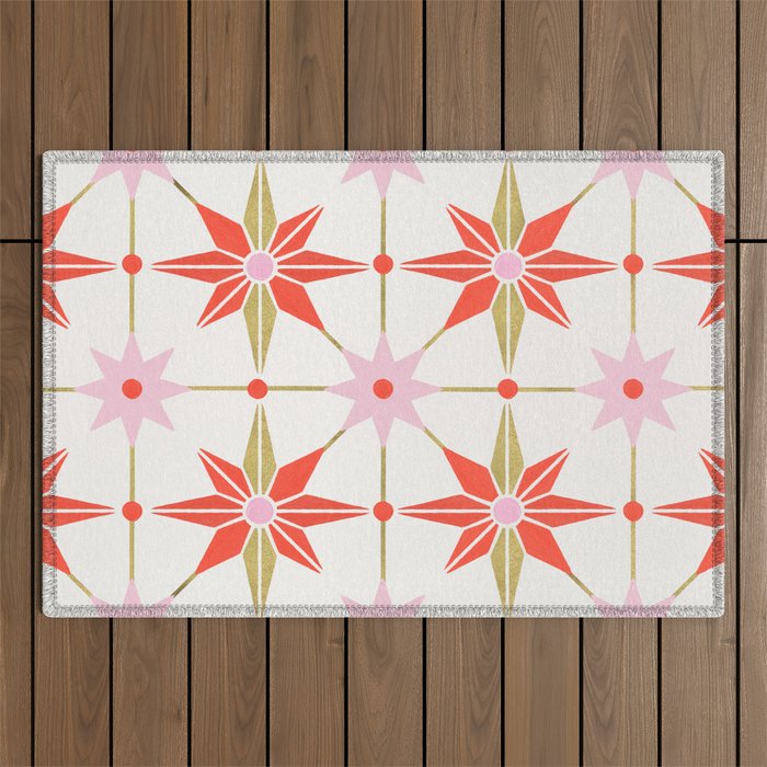 Starburst Mosaic - Coral & Gold Palette Outdoor Rug Gallery Image 1