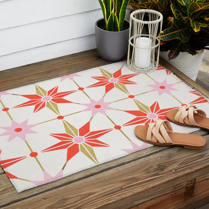Starburst Mosaic - Coral & Gold Palette Outdoor Rug Gallery Image 2