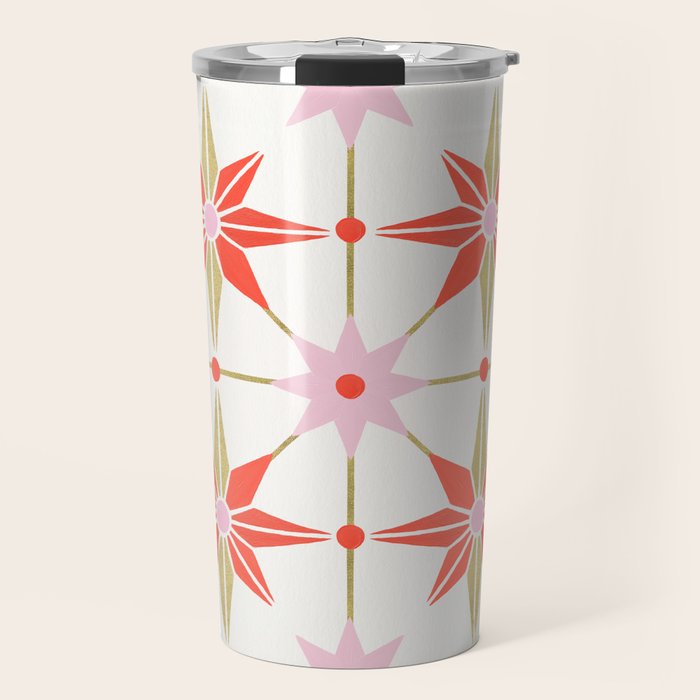 Starburst Mosaic - Coral & Gold Palette Travel Mug Gallery Image 1