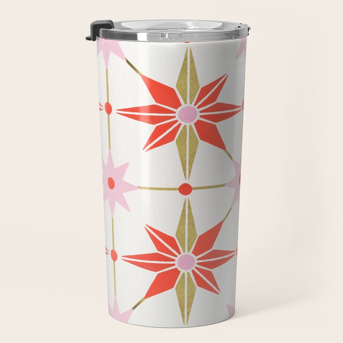Starburst Mosaic - Coral & Gold Palette Travel Mug Gallery Image 3