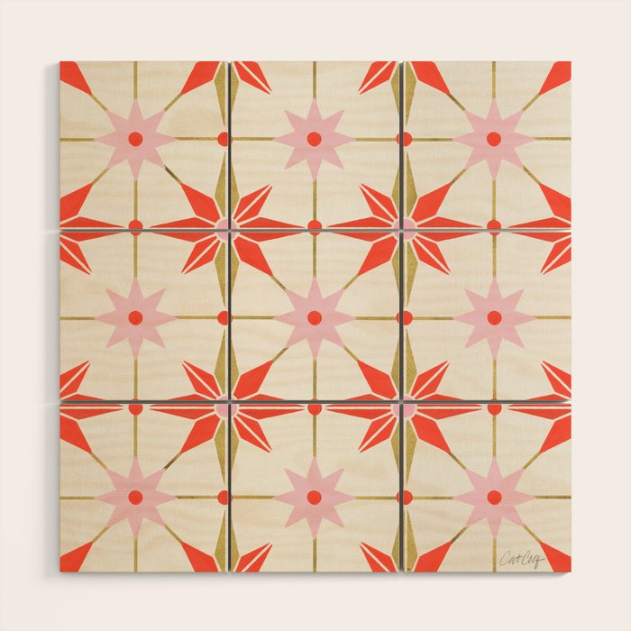 Starburst Mosaic - Coral & Gold Palette Wood Wall Art Gallery Image 1
