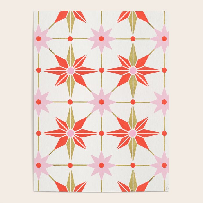 Starburst Mosaic - Coral & Gold Palette Poster Gallery Image 4