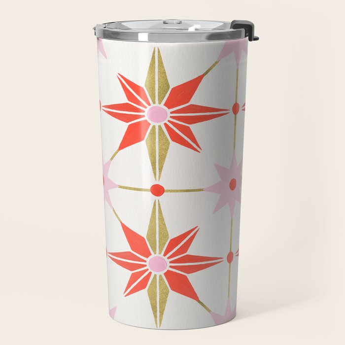 Starburst Mosaic - Coral & Gold Palette Travel Mug Gallery Image 2