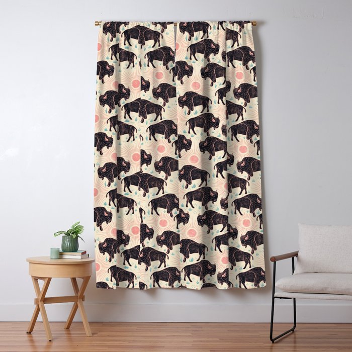 Bison - black, pink, teal, on cream Window Curtain Gallery Image 5