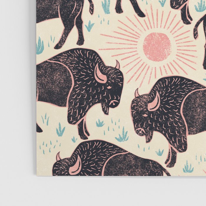 Bison - black, pink, teal, on cream Poster Gallery Image 3
