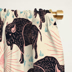 Bison - black, pink, teal, on cream Window Curtain Gallery Image 2