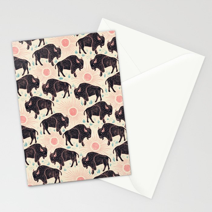 Bison - black, pink, teal, on cream Stationery Card Gallery Image 2