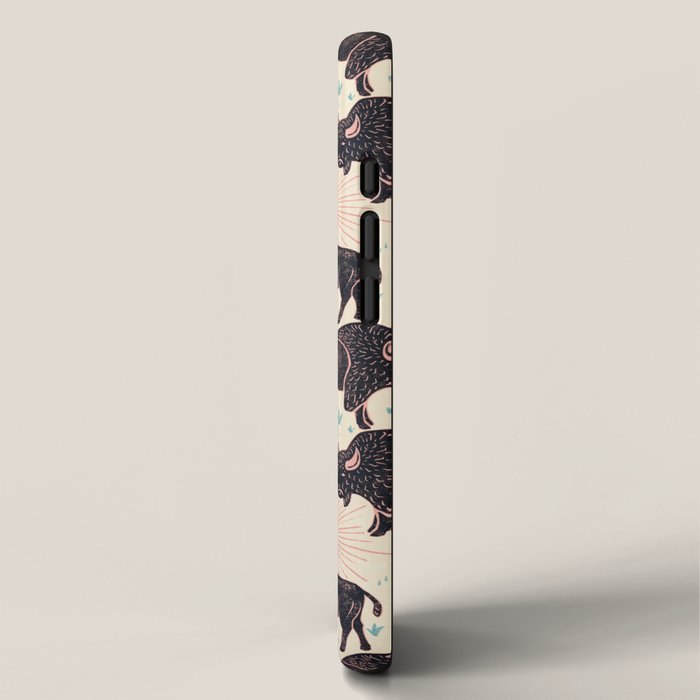 Bison - black, pink, teal, on cream iPhone Case Gallery Image 2