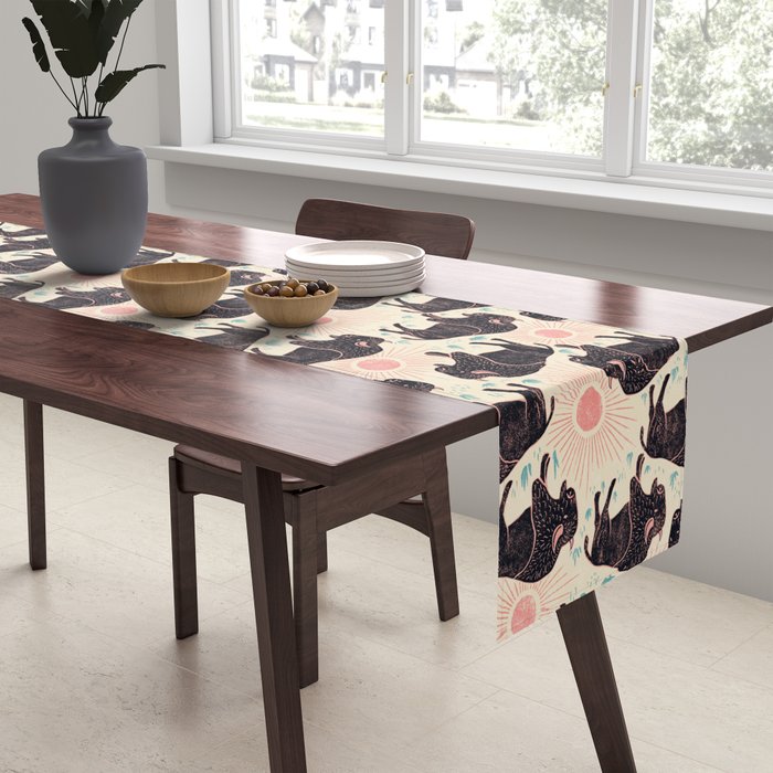 Bison - black, pink, teal, on cream Table Runner Gallery Image 2