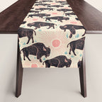 Bison - black, pink, teal, on cream Table Runner Gallery Image 1