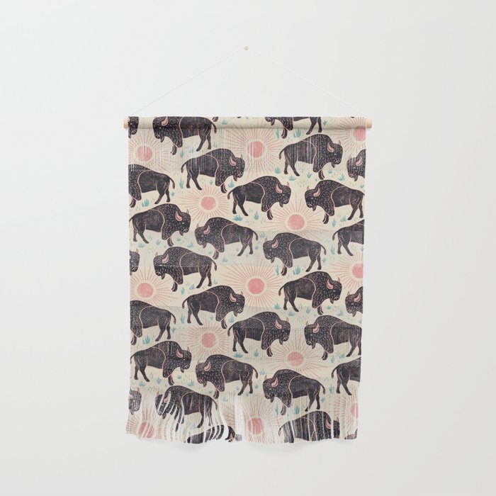 Bison - black, pink, teal, on cream Wall Hanging Gallery Image 1