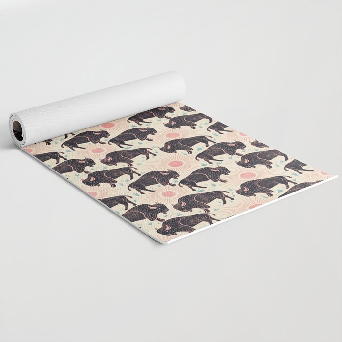 Bison - black, pink, teal, on cream Yoga Mat Gallery Image 2