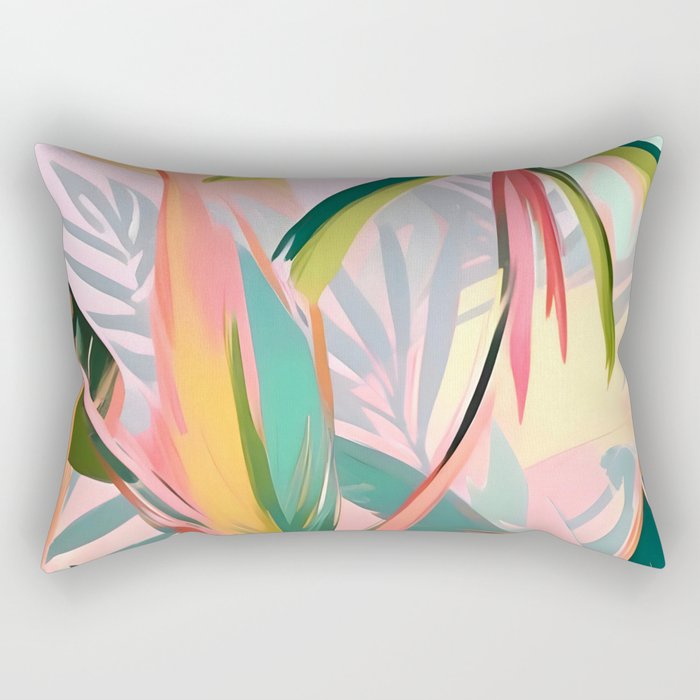 Tropical Jewels, Pastel Jungle Botanical Pastel, Bohemian Eclectic Plants Palms, Exotic Forest Nature Painting Rectangular Pillow Gallery Image 2