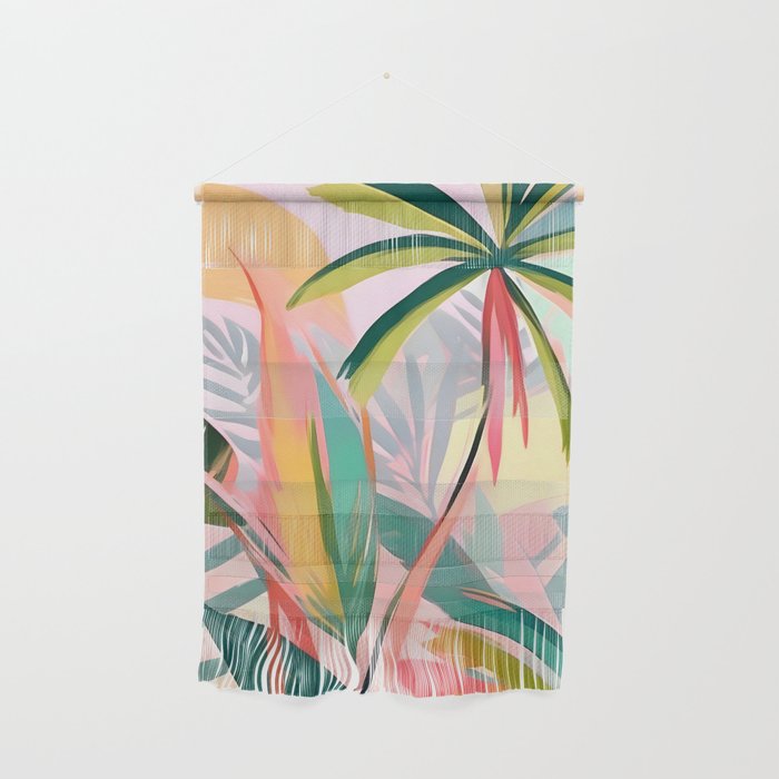 Tropical Jewels, Pastel Jungle Botanical Pastel, Bohemian Eclectic Plants Palms, Exotic Forest Nature Painting Wall Hanging Gallery Image 1