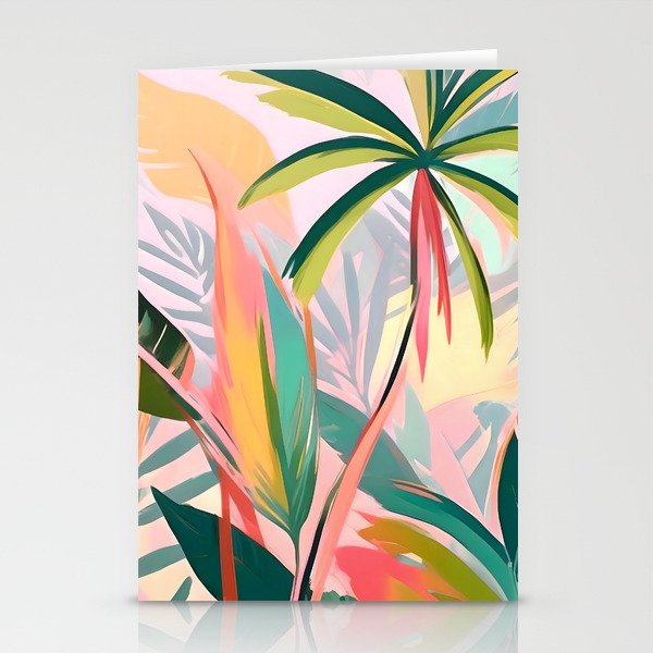 Tropical Jewels, Pastel Jungle Botanical Pastel, Bohemian Eclectic Plants Palms, Exotic Forest Nature Painting Stationery Card Gallery Image 2