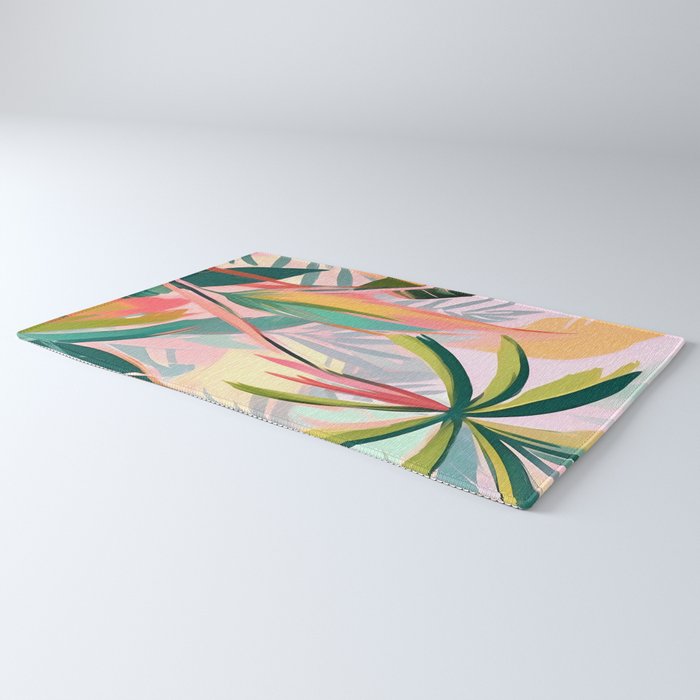 Tropical Jewels, Pastel Jungle Botanical Pastel, Bohemian Eclectic Plants Palms, Exotic Forest Nature Painting Rug Gallery Image 3