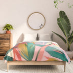 Tropical Jewels, Pastel Jungle Botanical Pastel, Bohemian Eclectic Plants Palms, Exotic Forest Nature Painting Comforter Gallery Image 3