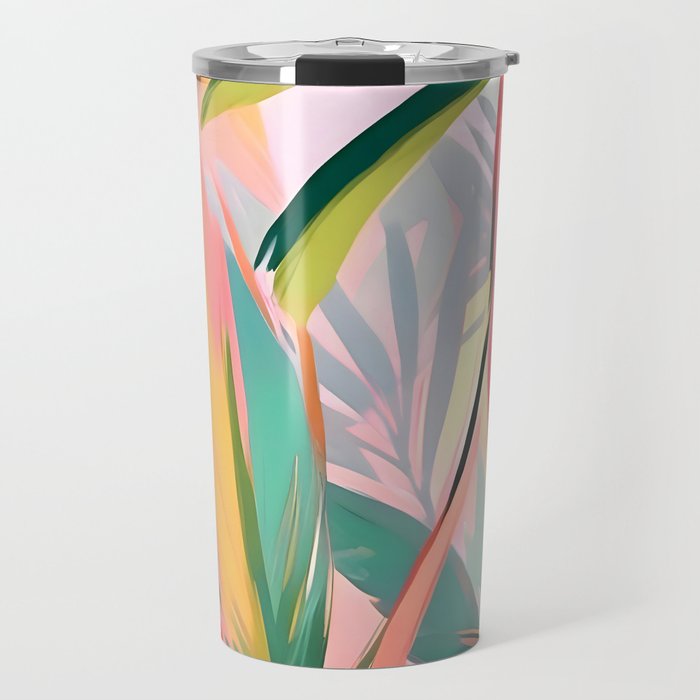 Tropical Jewels, Pastel Jungle Botanical Pastel, Bohemian Eclectic Plants Palms, Exotic Forest Nature Painting Travel Mug Gallery Image 1