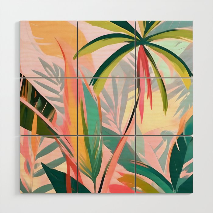 Tropical Jewels, Pastel Jungle Botanical Pastel, Bohemian Eclectic Plants Palms, Exotic Forest Nature Painting Wood Wall Art Gallery Image 1