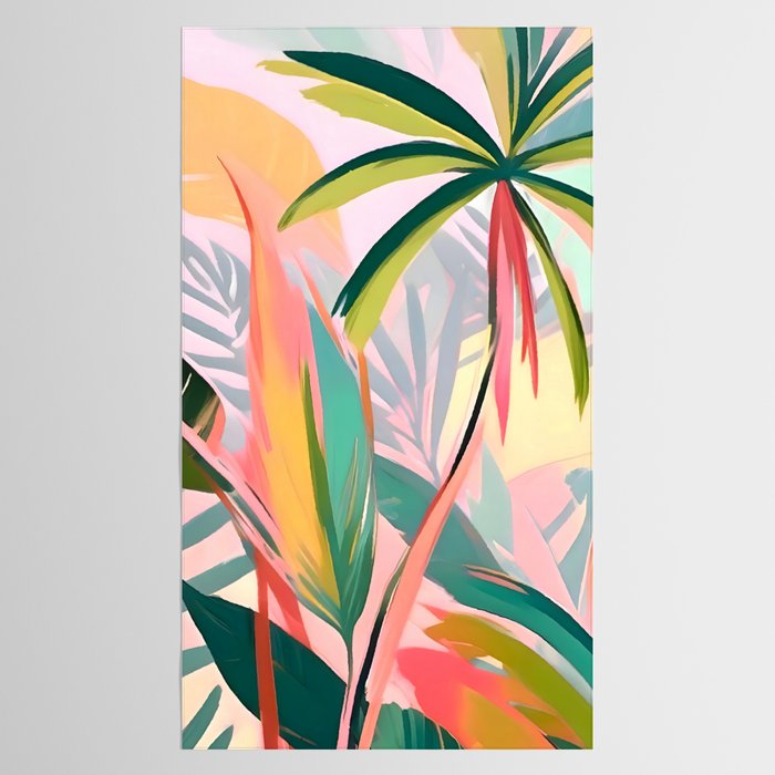 Tropical Jewels, Pastel Jungle Botanical Pastel, Bohemian Eclectic Plants Palms, Exotic Forest Nature Painting Tablecloth Gallery Image 2