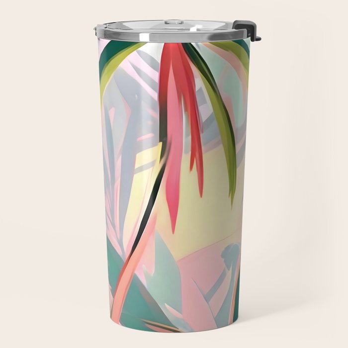 Tropical Jewels, Pastel Jungle Botanical Pastel, Bohemian Eclectic Plants Palms, Exotic Forest Nature Painting Travel Mug Gallery Image 2