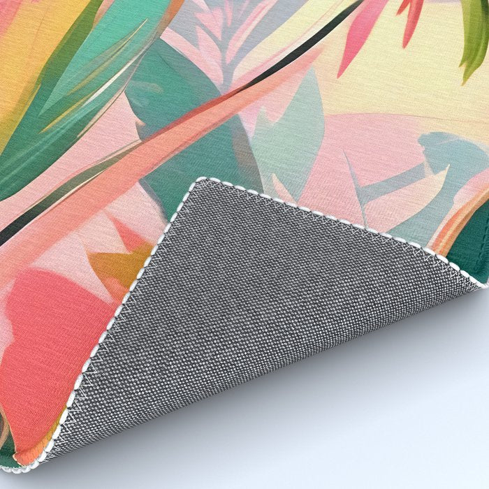 Tropical Jewels, Pastel Jungle Botanical Pastel, Bohemian Eclectic Plants Palms, Exotic Forest Nature Painting Rug Gallery Image 4