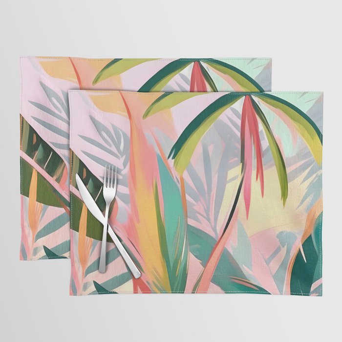 Tropical Jewels, Pastel Jungle Botanical Pastel, Bohemian Eclectic Plants Palms, Exotic Forest Nature Painting Placemat Gallery Image 1