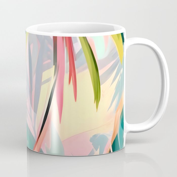 Tropical Jewels, Pastel Jungle Botanical Pastel, Bohemian Eclectic Plants Palms, Exotic Forest Nature Painting Coffee Mug Gallery Image 1