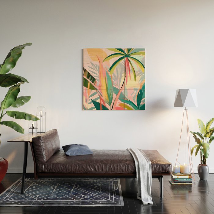 Tropical Jewels, Pastel Jungle Botanical Pastel, Bohemian Eclectic Plants Palms, Exotic Forest Nature Painting Wood Wall Art Gallery Image 2