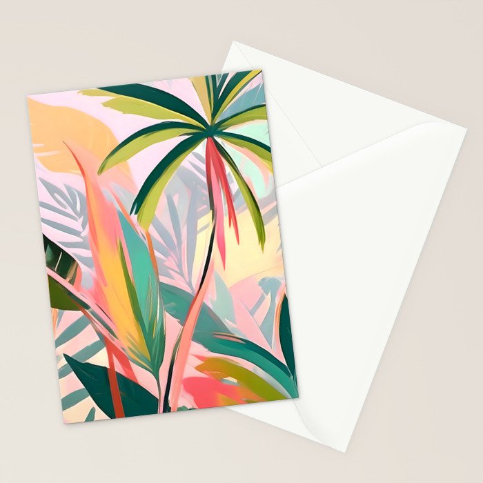 Tropical Jewels, Pastel Jungle Botanical Pastel, Bohemian Eclectic Plants Palms, Exotic Forest Nature Painting Stationery Card Gallery Image 2