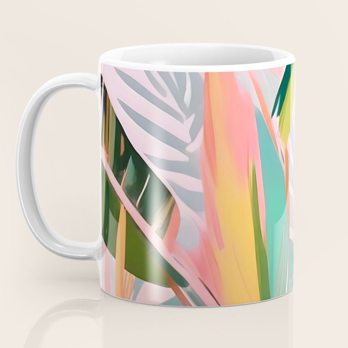 Tropical Jewels, Pastel Jungle Botanical Pastel, Bohemian Eclectic Plants Palms, Exotic Forest Nature Painting Coffee Mug Gallery Image 3