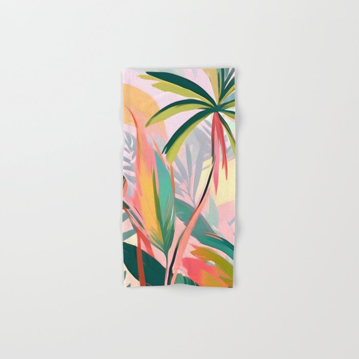 Tropical Jewels, Pastel Jungle Botanical Pastel, Bohemian Eclectic Plants Palms, Exotic Forest Nature Painting Bath Towel Gallery Image 1