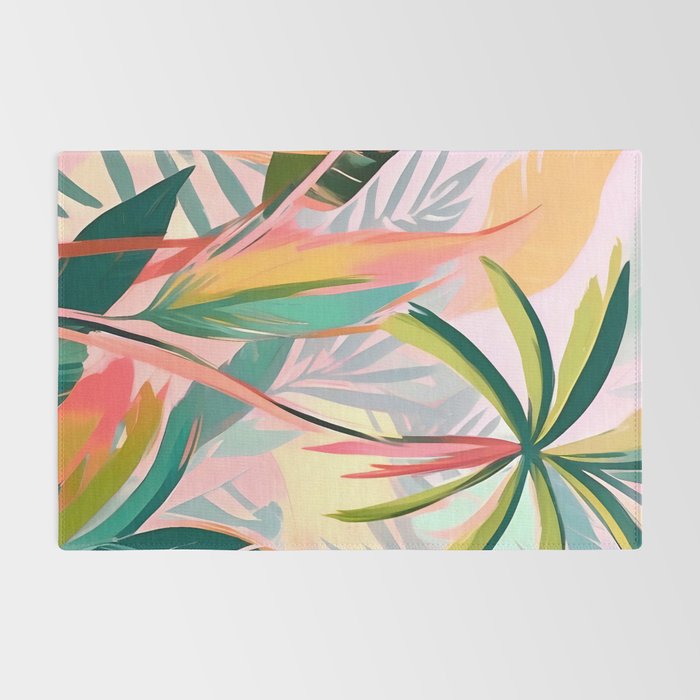 Tropical Jewels, Pastel Jungle Botanical Pastel, Bohemian Eclectic Plants Palms, Exotic Forest Nature Painting Rug Gallery Image 2