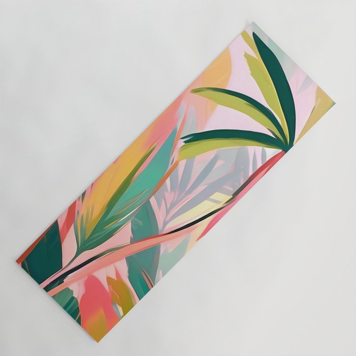 Tropical Jewels, Pastel Jungle Botanical Pastel, Bohemian Eclectic Plants Palms, Exotic Forest Nature Painting Yoga Mat Gallery Image 1