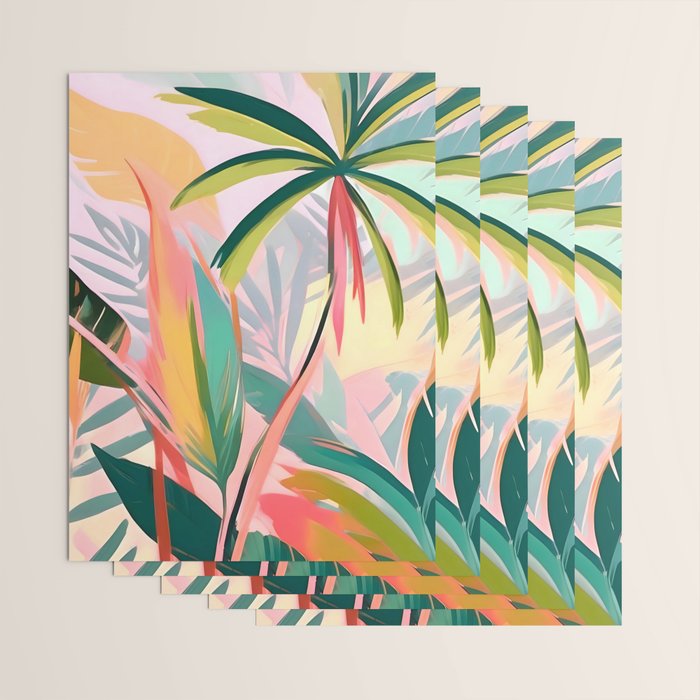 Tropical Jewels, Pastel Jungle Botanical Pastel, Bohemian Eclectic Plants Palms, Exotic Forest Nature Painting Wrapping Paper Gallery Image 3