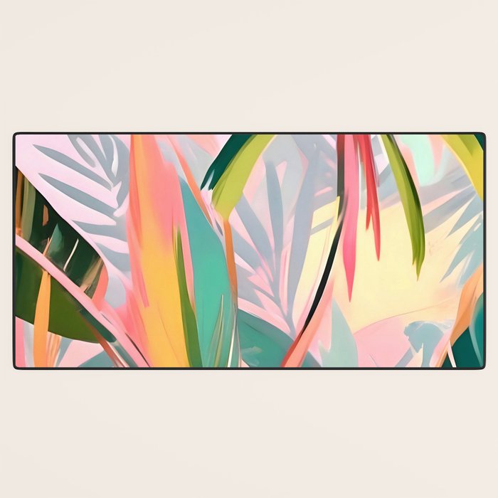 Tropical Jewels, Pastel Jungle Botanical Pastel, Bohemian Eclectic Plants Palms, Exotic Forest Nature Painting Desk Mat Gallery Image 3