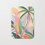 Tropical Jewels, Pastel Jungle Botanical Pastel, Bohemian Eclectic Plants Palms, Exotic Forest Nature Painting Bath Mat Gallery Image 1
