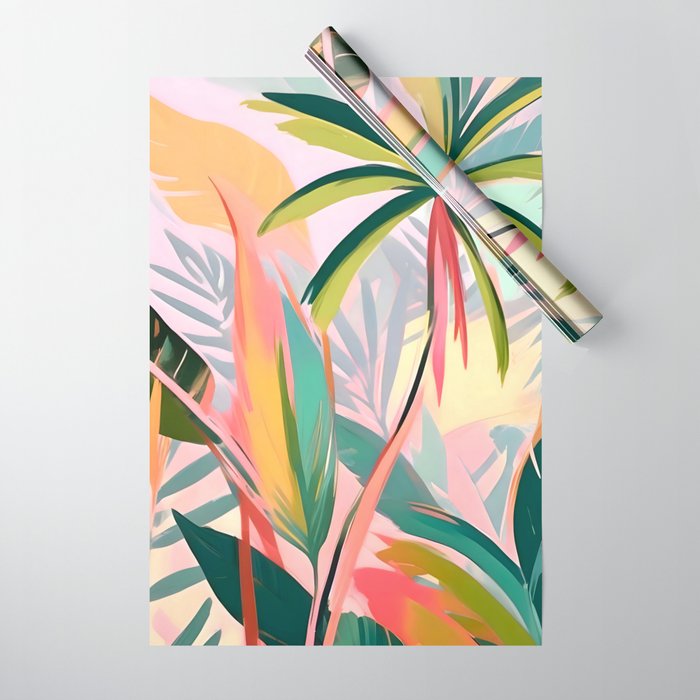 Tropical Jewels, Pastel Jungle Botanical Pastel, Bohemian Eclectic Plants Palms, Exotic Forest Nature Painting Wrapping Paper Gallery Image 1