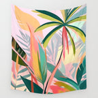 Tropical Jewels, Pastel Jungle Botanical Pastel, Bohemian Eclectic Plants Palms, Exotic Forest Nature Painting Wall Tapestry Gallery Image 4