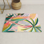 Tropical Jewels, Pastel Jungle Botanical Pastel, Bohemian Eclectic Plants Palms, Exotic Forest Nature Painting Rug Gallery Image 1
