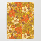 Retro 60s/70s Orange & Olive Green Floral Poster Gallery Image 4