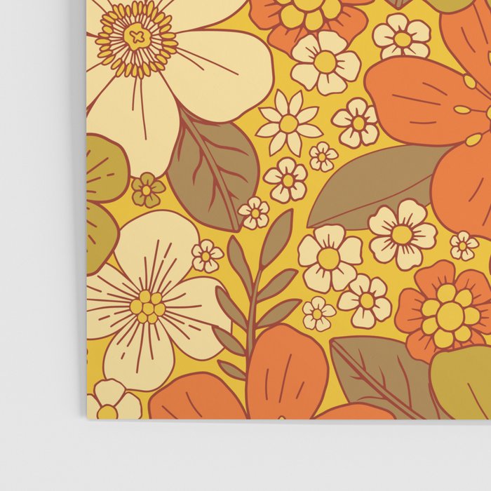 Retro 60s/70s Orange & Olive Green Floral Poster Gallery Image 3