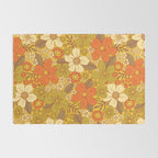 Retro 60s/70s Orange & Olive Green Floral Rug Gallery Image 2