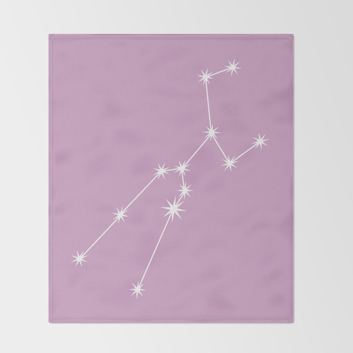 Taurus Zodiac Star Constellation Line Art Pastel Lilac Throw Blanket Gallery Image 2