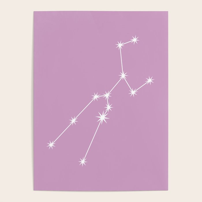 Taurus Zodiac Star Constellation Line Art Pastel Lilac Poster Gallery Image 1