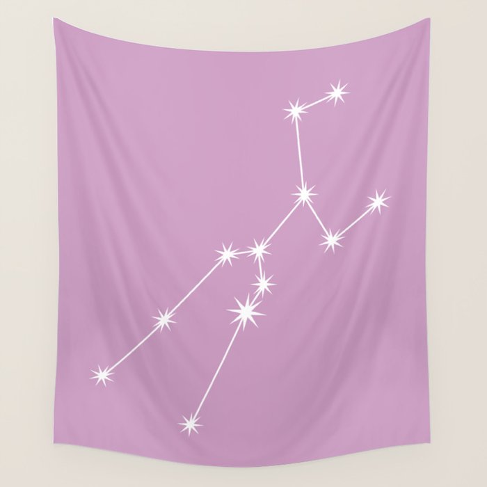 Taurus Zodiac Star Constellation Line Art Pastel Lilac Wall Tapestry Gallery Image 4