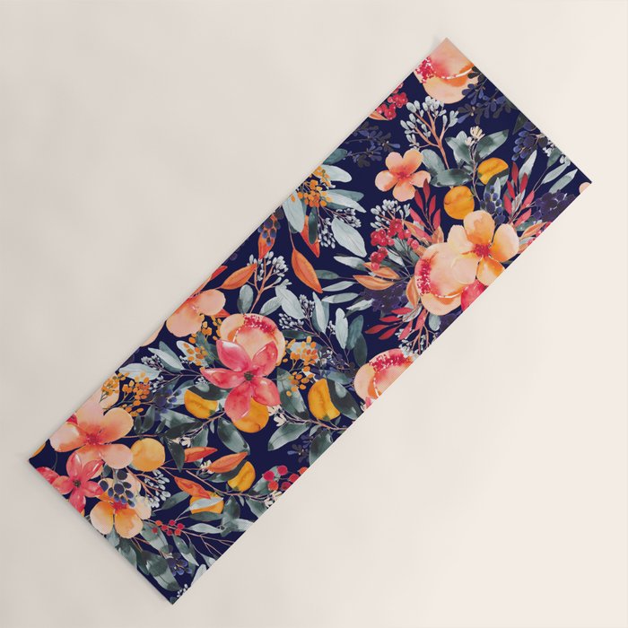 Navy Floral Yoga Mat Gallery Image 1
