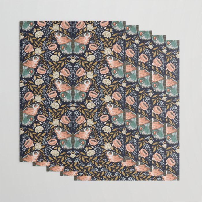 William Morris Inspired Butterfly Pattern - Midnight Garden Wrapping Paper Gallery Image 3